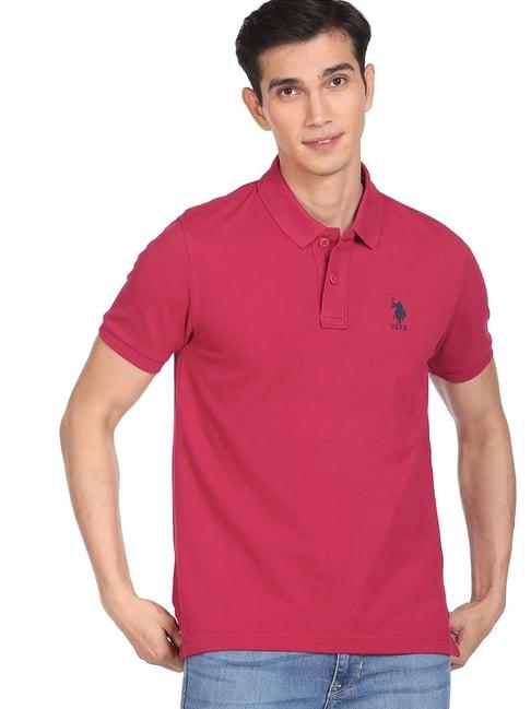 u.s. polo assn. magenta cotton regular fit polo t-shirt