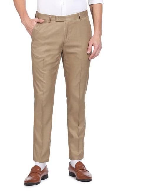 arrow beige regular fit checks trousers