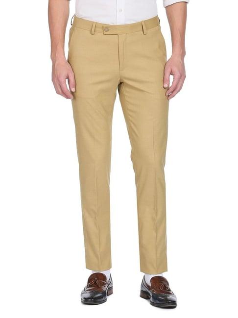 arrow khaki regular fit self pattern trousers