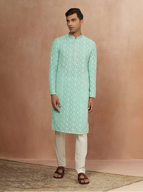 manyavar mint green chikankari kurta with pant