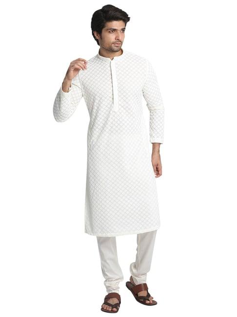 manyavar white chikankari kurta with pant