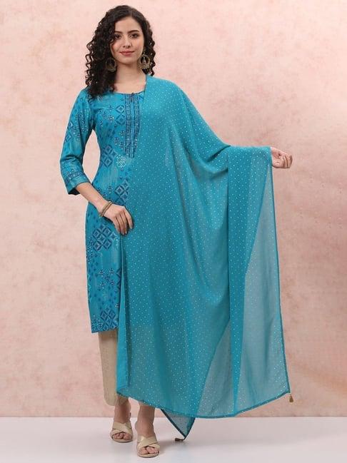 rangriti turquoise polka dots dupatta