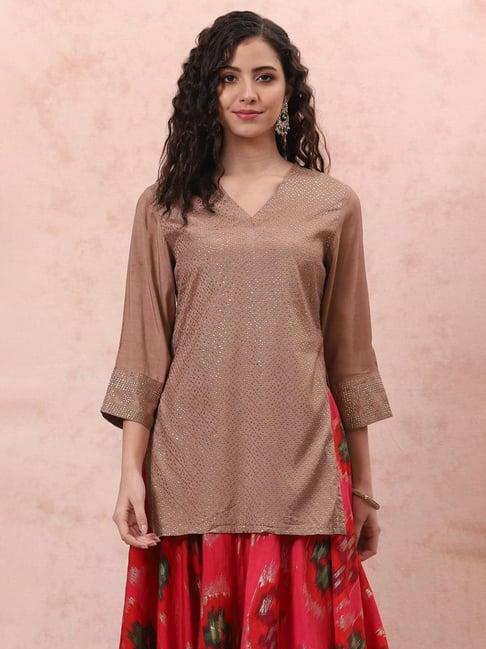 rangriti beige embellished tunic