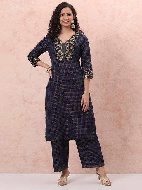 rangriti blue embellished kurta palazzo set