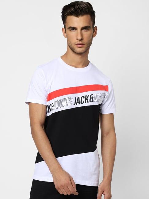 jack & jones white & black cotton crew t-shirt