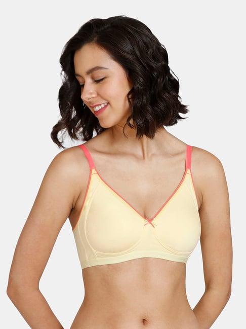 zivame light yellow wireless non padded t-shirt bra