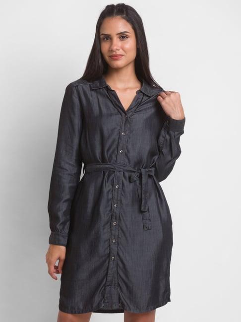 spykar black cotton shirt dress