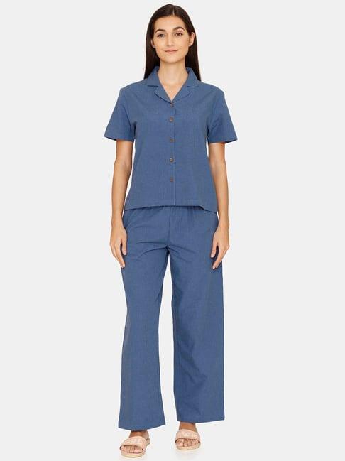 zivame blue shirt with pyjamas