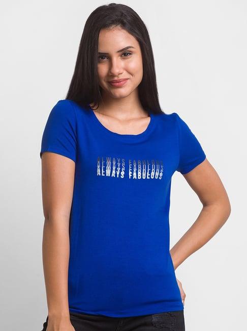 spykar blue cotton printed t-shirt