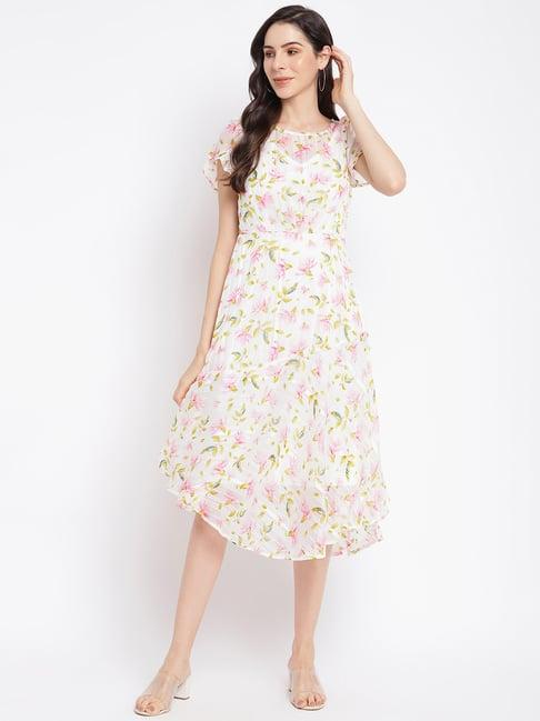 latin quarters white & pink floral print a-line dress