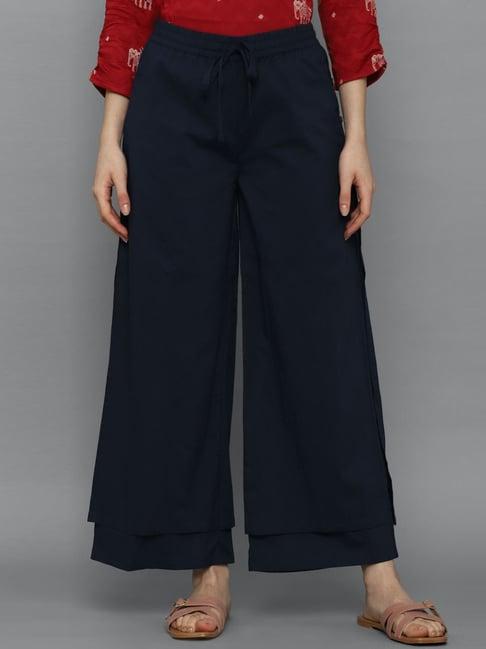 allen solly navy mid rise wide leg pants