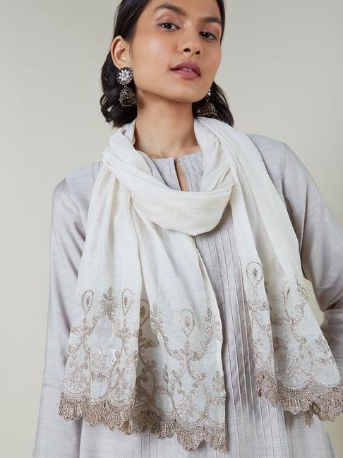 zuba by westside beige embroidered dupatta