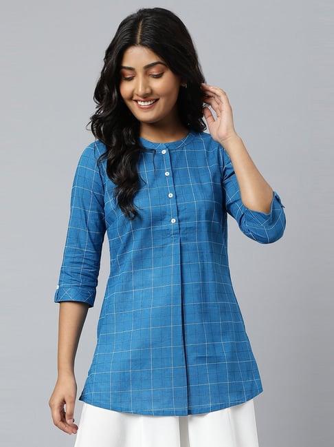 aurelia blue cotton chequered tunic