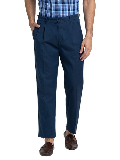 colorplus dark blue regular fit pleated trousers