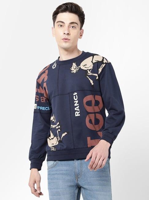 lee navy cotton comfort fit printed sweatshirt