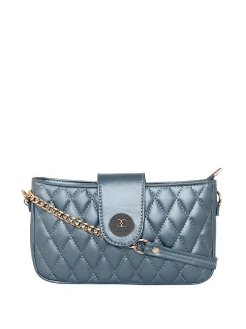 esbeda blue quilted small sling handbag