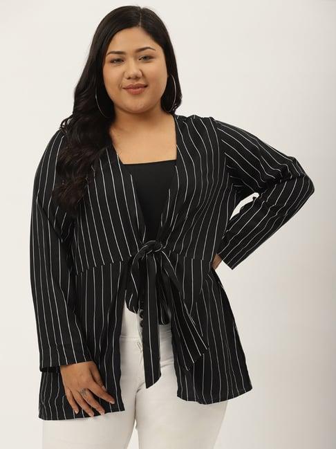 therebelinme black striped tie up shrug