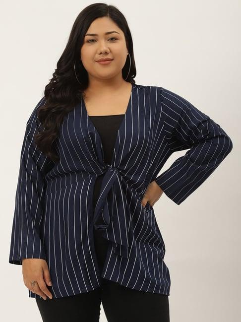 therebelinme navy striped tie up shrug