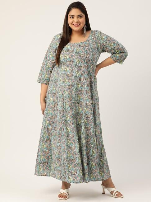 therebelinme grey cotton floral print maxi dress