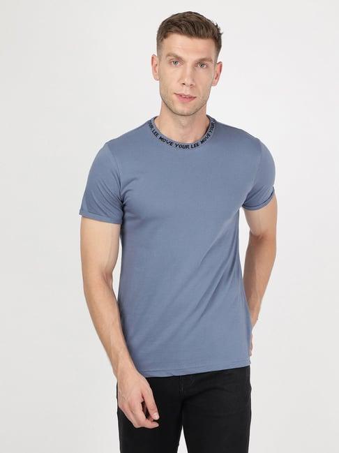 lee steel blue cotton slim fit t-shirt