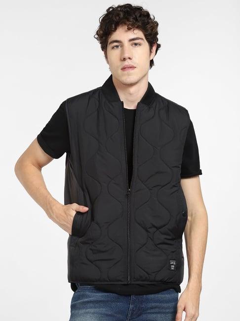 jack & jones black sleeveless mandarin collar jacket