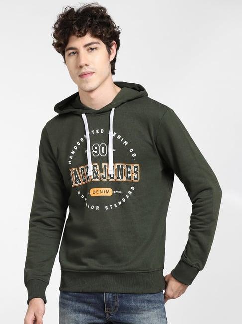 jack & jones dark green full sleeves hooded sweatshirt