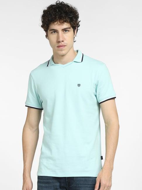 jack & jones turquoise cotton polo t-shirt