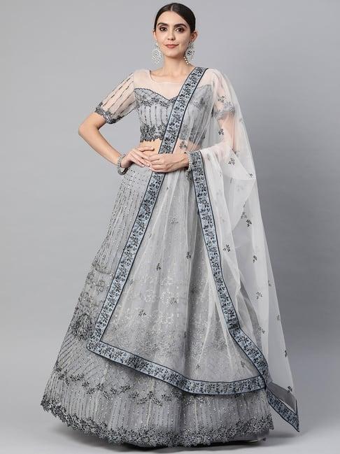 readiprint fashions grey embroidered lehenga choli set with dupatta