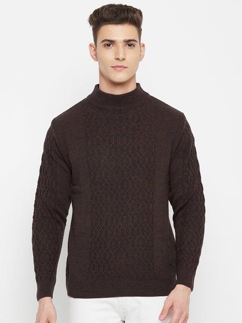 duke coffee brown self design sweater