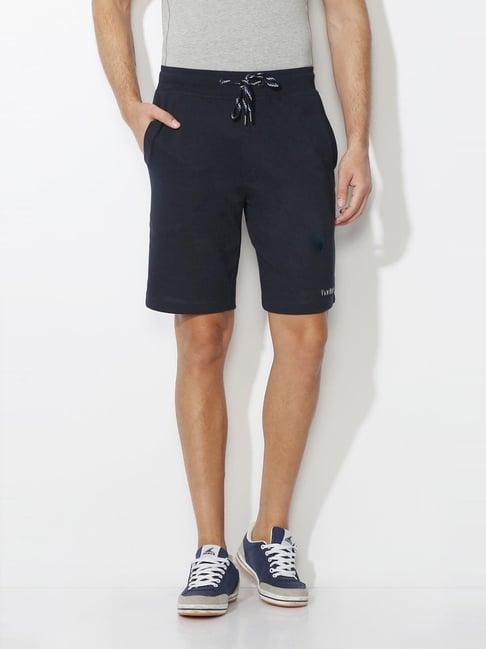 van heusen athleisure regular fit smart tech easy stain release solid knit shorts - navy