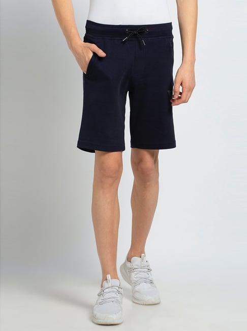 van heusen athleisure regular fit smart tech easy stain release solid knit shorts - navy