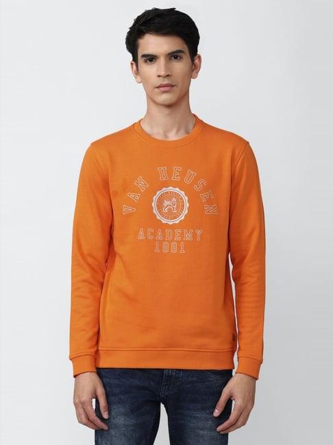 academy by van heusen orange cotton slim fit printed sweatshirt