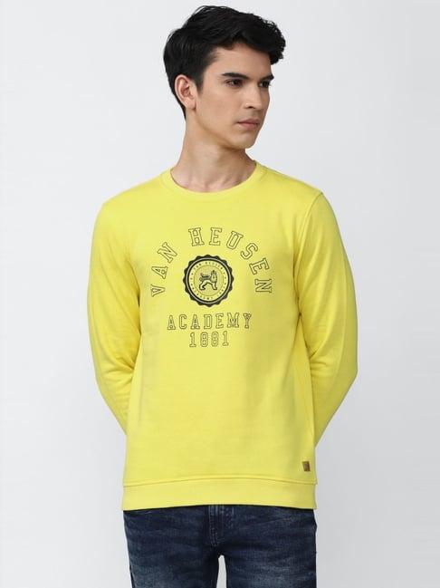 academy by van heusen yellow cotton slim fit printed sweatshirt