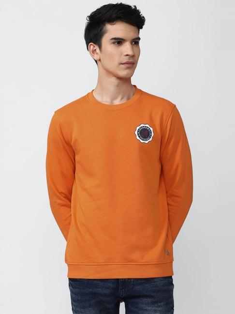 academy by van heusen orange cotton slim fit sweatshirt