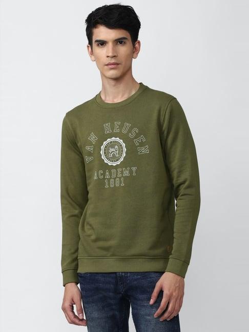 academy by van heusen olive cotton slim fit printed sweatshirt