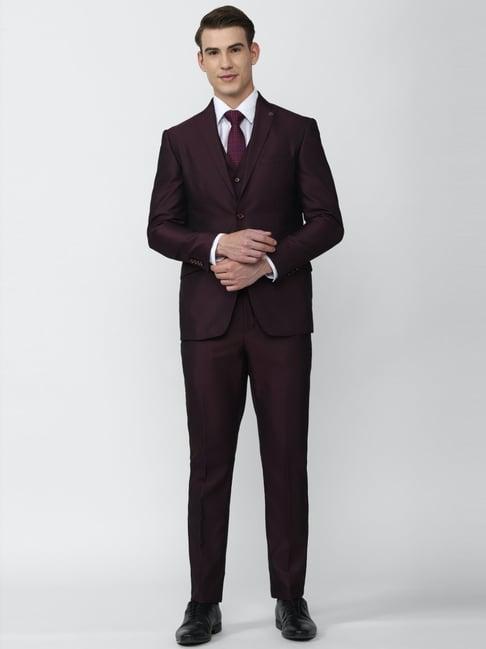 peter england elite brown slim fit three piece suits