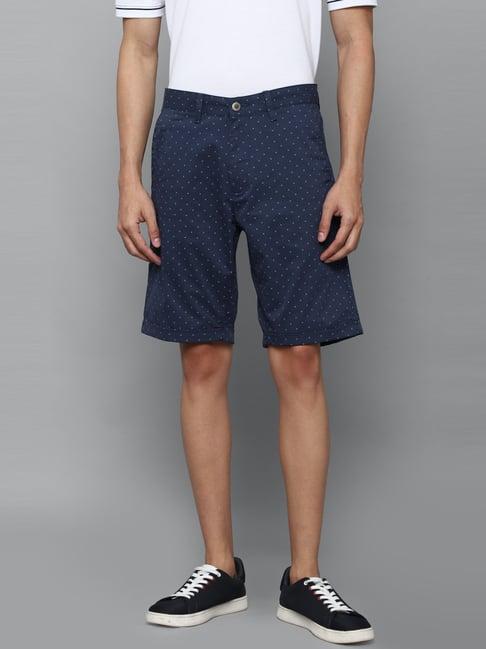 louis philippe sport navy cotton slim fit printed shorts