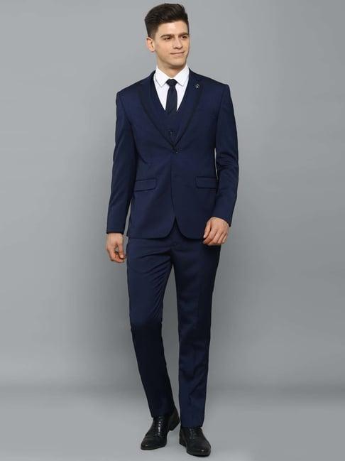 allen solly navy  slim fit three piece suit