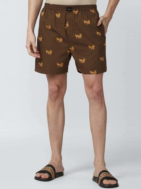 peter england brown cotton regular fit printed boxers