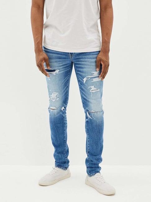 american eagle outfitters blue slim fit distressed jeans