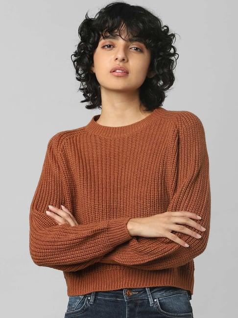 only brown round neck pullover