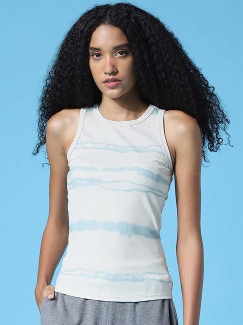 only white round neck printed tank top