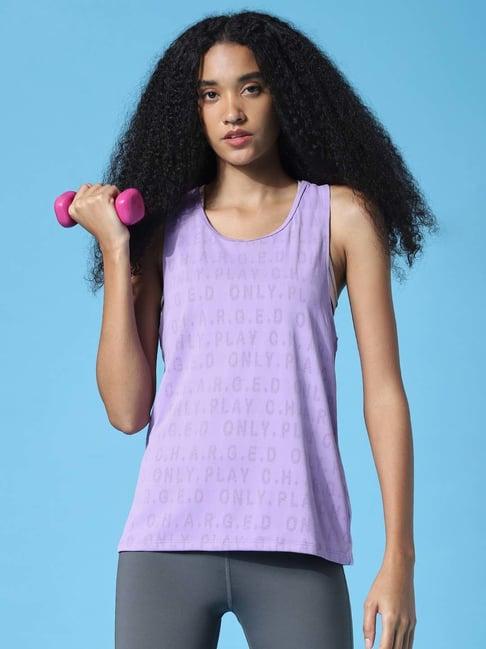 only purple round neck printed tank top