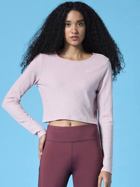 only purple round neck self design crop top