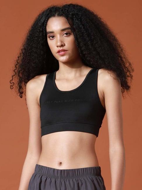 only black scoop neck sports bra