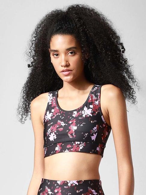 only black round neck printed sports bra