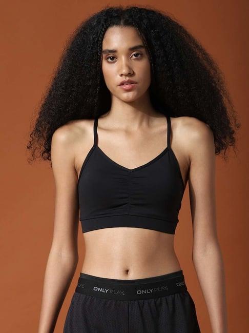 only black round neck sports bra