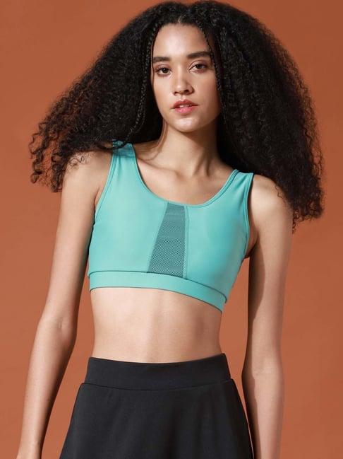 only green round neck printed sports bra