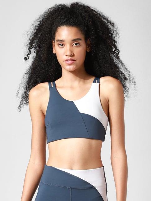 only blue & white u neck sports bra