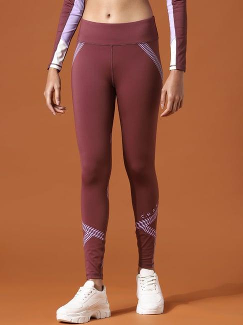 only maroon printed high rise tights